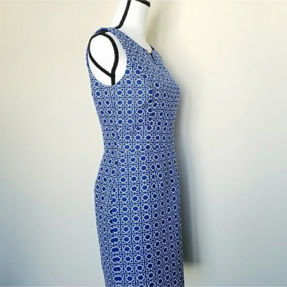 Tahari-Levine Blue Geometric Structured Knee-length Dress Keyhole Embellishment - Picture 4 of 6